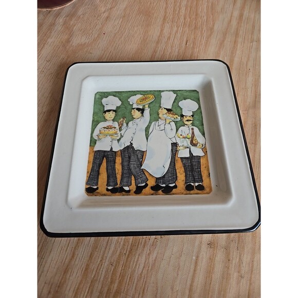 Vintage Italian Brunelli Ceramic Square Plate Chefs GREEN - Picture 2 of 6